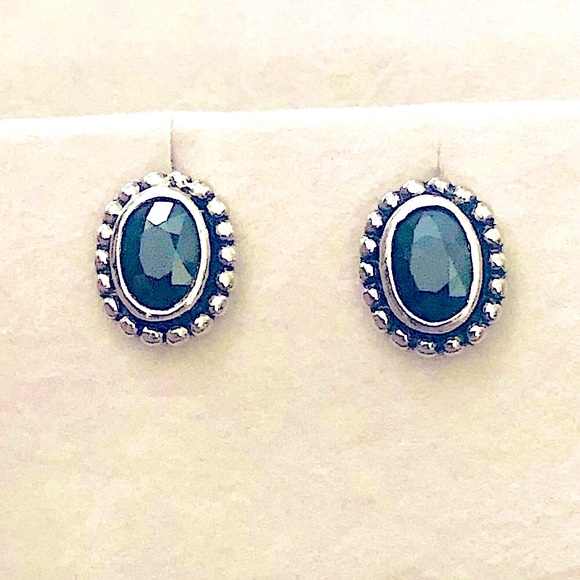 Genuine Faceted Black Sapphire Caviar Earrings - Picture 2 of 3